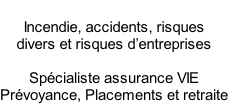 Incendie, accidents, risques divers et risques d’entreprises  Spécialiste assurance VIE Prévoyance, Placements et retraite